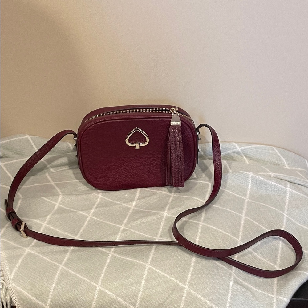 kate spade Wine Leather Crossbody Bag with Tassel